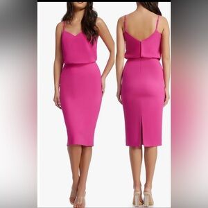 NEW Dress the Population Alondra Blouson Sheath Bright Fuchsia pink Dress sz S